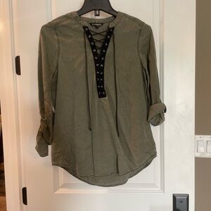 Express Green Tie Front Blouse